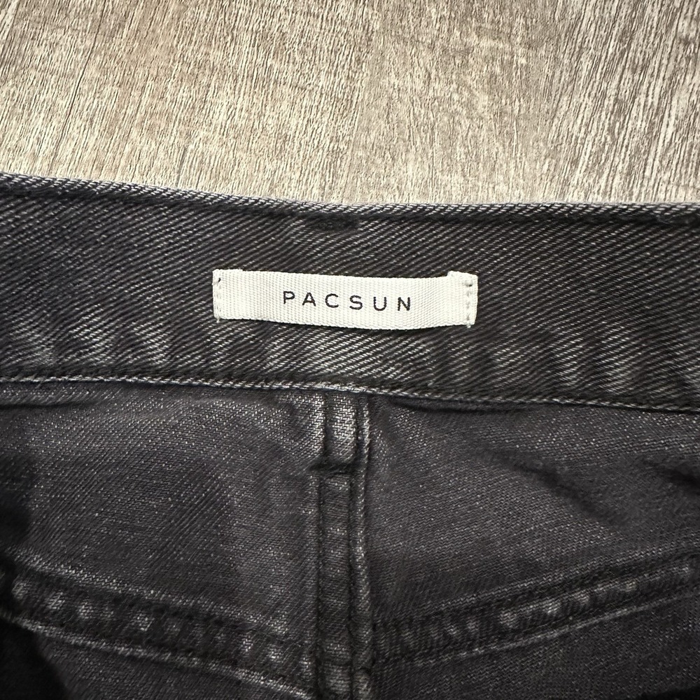 Pacsun Black High Rise Straight Denim Jeans Sz 26 Distressed Button‎ Fly Raw Hem - Picture 7 of 10